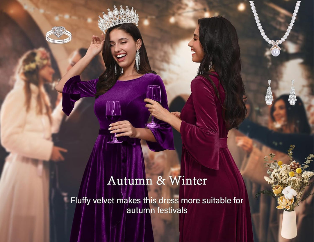 Homrain Glitzer Kleid Damen elegant Langarm Winterkleider Festliche Kleider mit Pailletten Party Coc