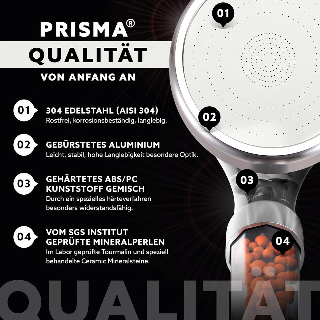 Prisma Duschkopf mit 200cm PVC Schlauch Made in Germany Duschkopf mit Schlauch 200cm Kunststoff, Dus