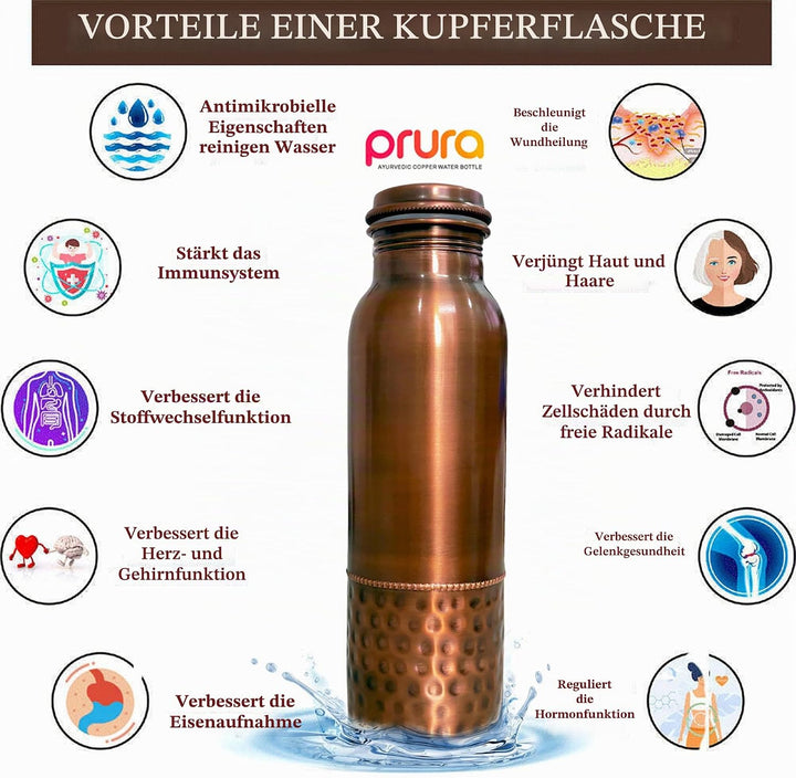 ayurvedische Kupfer-Wasserflasche, auslaufsicheres naturreines Kupfergefäss 900ml/30oz design 4 900