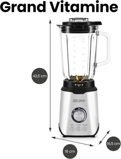 ZEEGMA Grand Vitamine Multifunktions-Standmixer 1600 W, Standmixer mit 1,7 l Glasbehälter, drei Auto