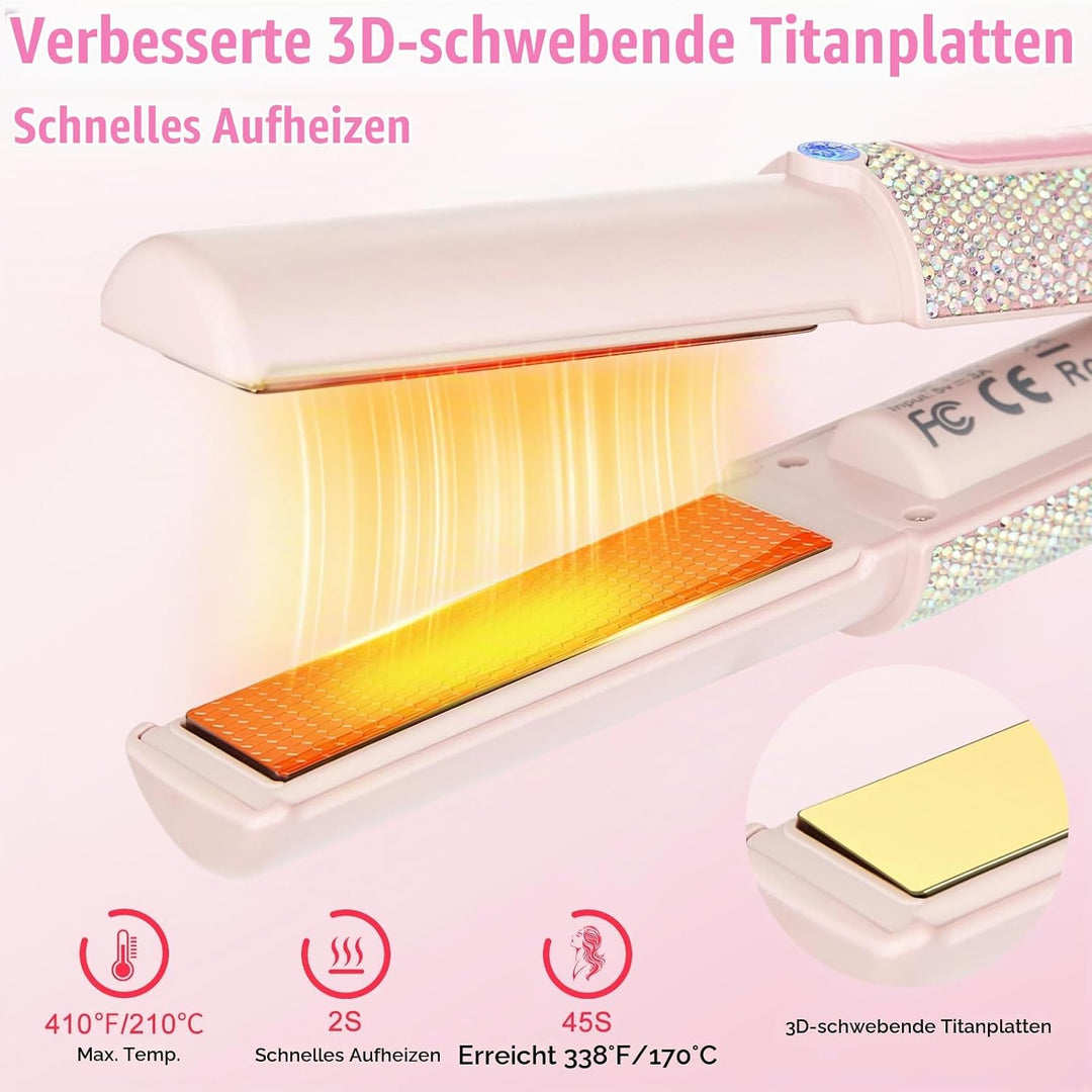 Mini Glätteisen Kabellos, Titan Haarglätter mit 5000mAh Akku, 2 in 1 Tragbares Klein Reise Glätteise