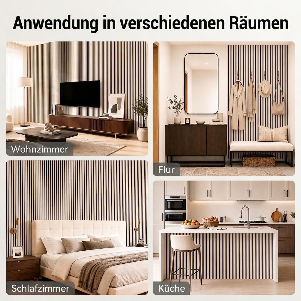 TONOR 8-Pack Akustikpaneele holz, 120 cm x 60 cm – 5,76 m², Wandpaneele holz Holzpaneele für Wände,