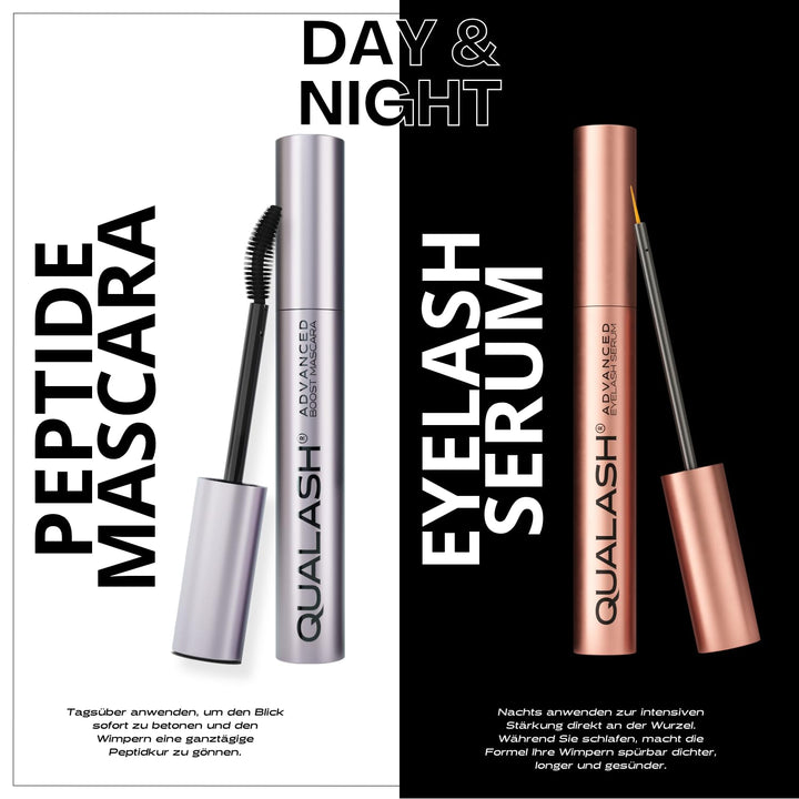 Mascara mit Wimpernserum-Effekt – QUALASH® Volume Max 10 ml – schwarze Wimperntusche für extremes Vo