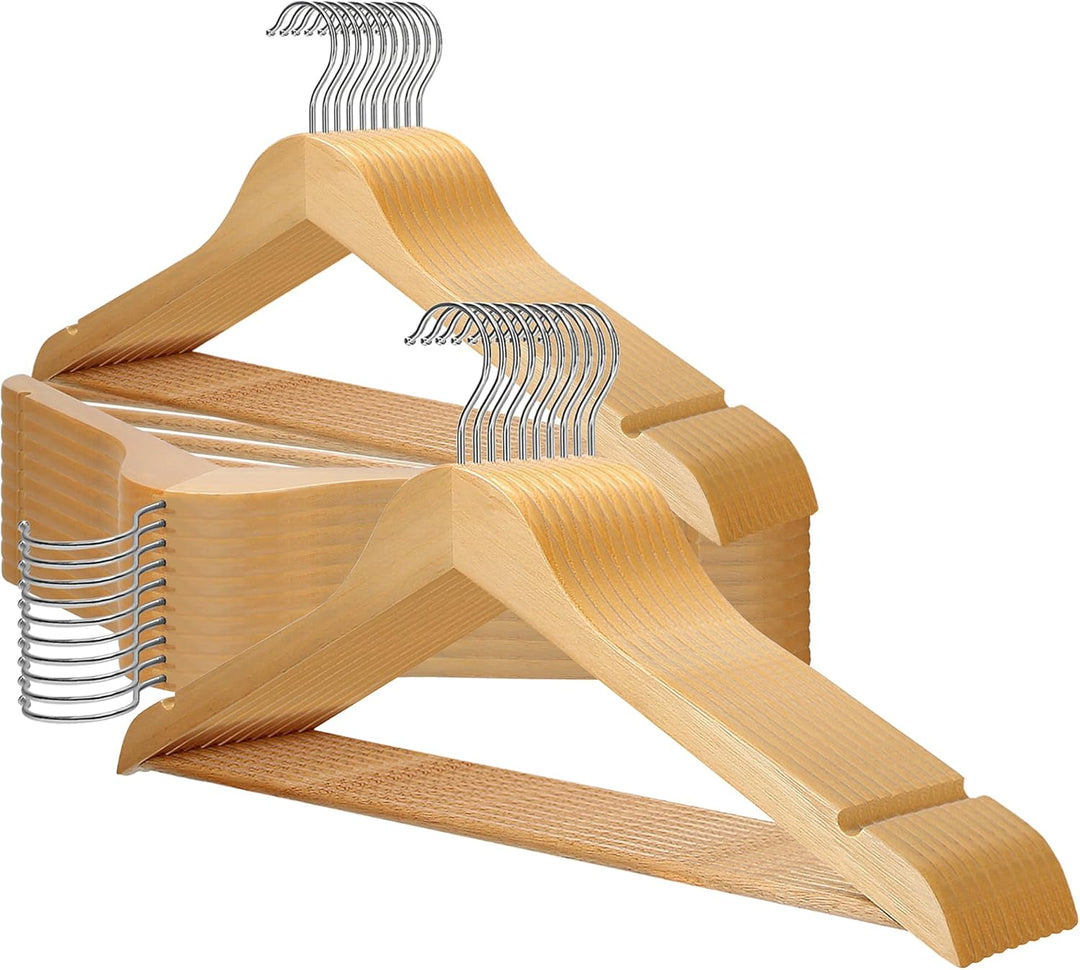 VonBueren 30 x Kleiderbügel Holz | 44,5 x 22 cm je Bügel/Holzbügel | Holzkleiderbügel | 360 Grad dre
