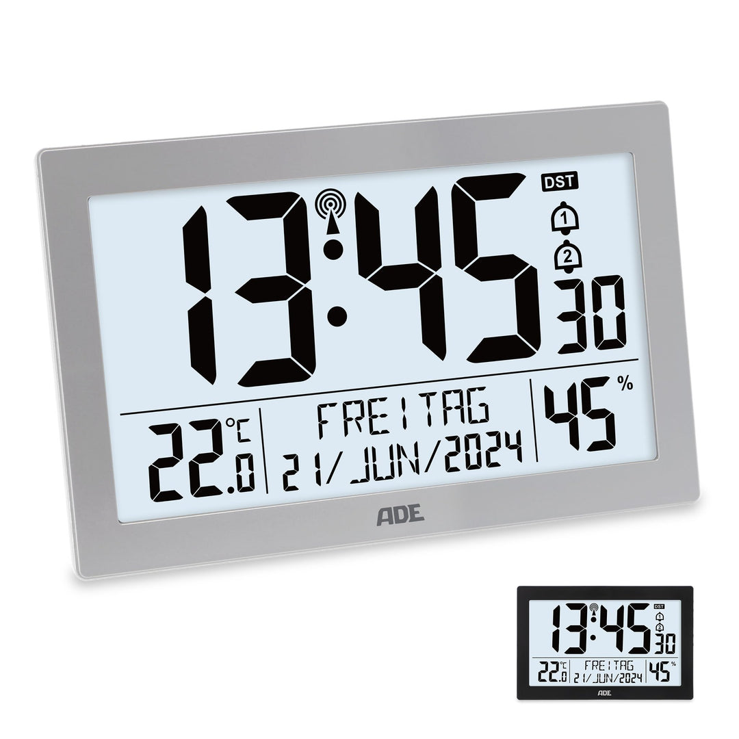 ADE Digitale Funkuhr mit grossem XL-Display | Kalender | mit Temperaturanzeige & Hygrometer | Wanduh