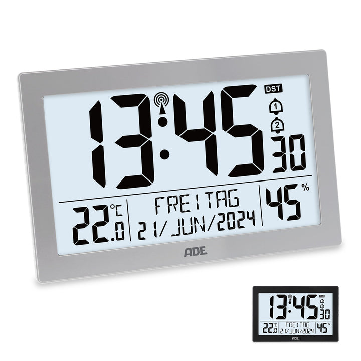ADE Digitale Funkuhr mit grossem XL-Display | Kalender | mit Temperaturanzeige & Hygrometer | Wanduh