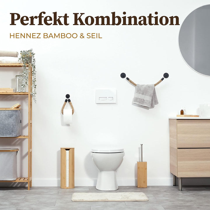 Hennez Handtuchhalter Jute Seil – Wand, Bad ohne Bohren – Küche Kleben statt Bohren – Geschirrtuchha