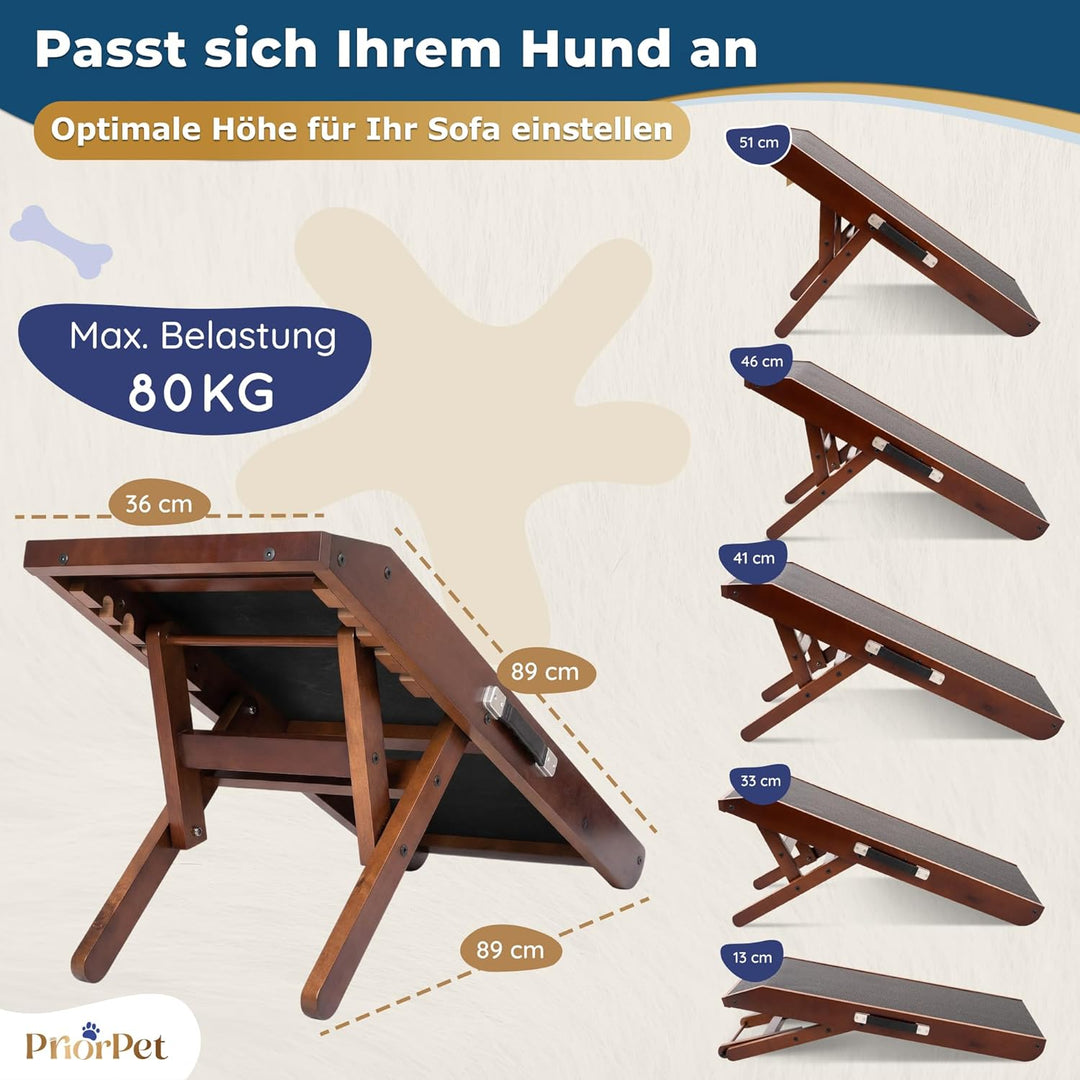 Hunderampe - Hundetreppe für kleine Hunde und grosse Hunde - Einstellbar 18-53 cm - Für Bett,Sofa -