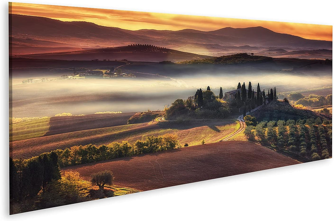 islandburner Bild auf Leinwand Toskana Panorama Landschaft Berühmt Bauernhaus Sanften Hügeln Tälern