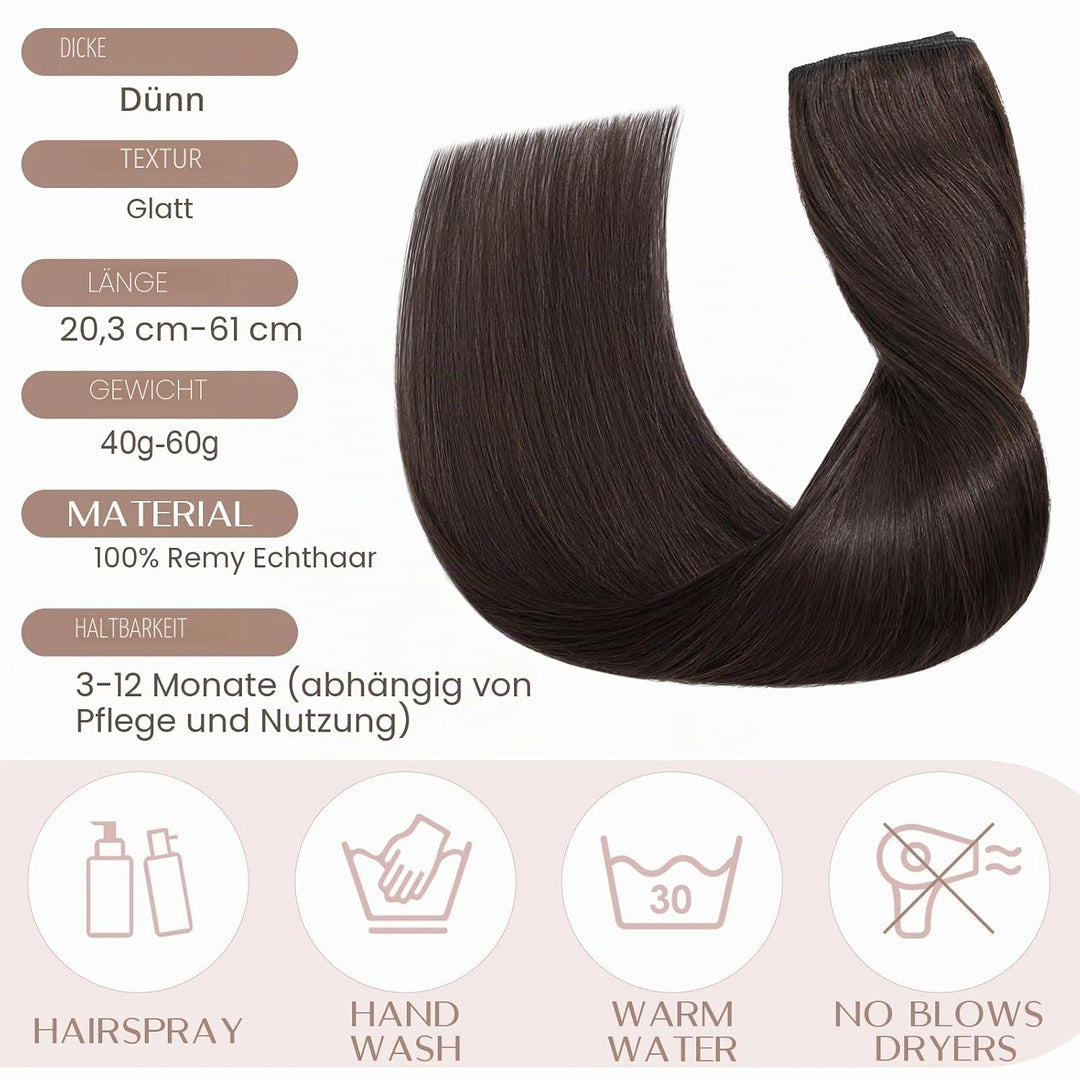 SEGO Clip in Extensions Echthaar 45cm Haarverlängerungen 1 Tresse 5 Clips Haar Haarverdichtung Haart