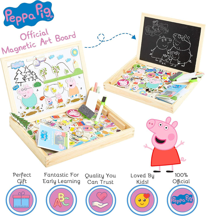 Peppa Pig Magnetische Holzpuzzle, Doppelseitiger Kreide und Magnettafel Kinder, Puzzle und Maltafel