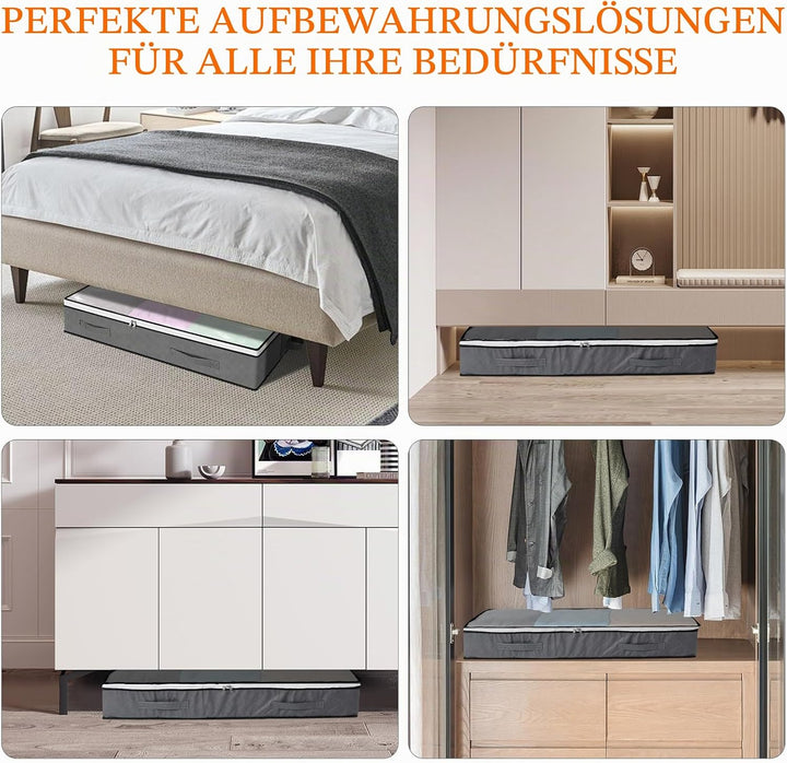 AiQInu 3 Stück Unterbett Aufbewahrungsbox 75L, Faltbare Unterbettkommode mit Sichtfenster, Kleiderau