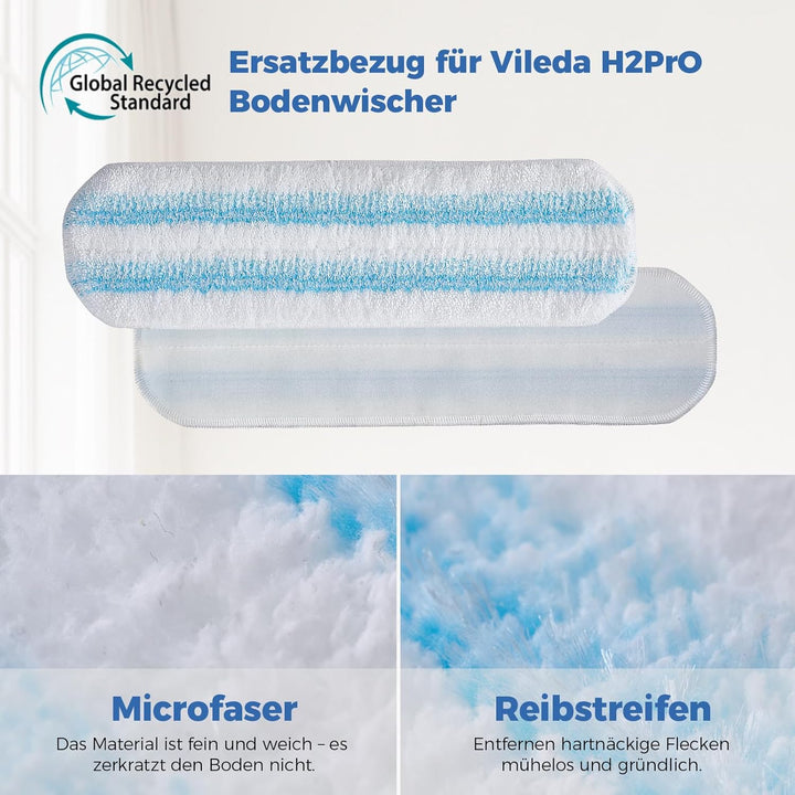 6 Stück für Vileda H2PrO Bodenwischer Ersatzbezug, Mikrofaser Wischmopp Bezug für alle Hartböden, Ma