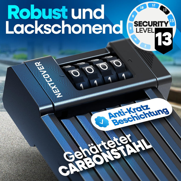 NEXTCOVER® Faltschloss Fahrrad FoldOne mit Zahlencode FoldBasic 120 cm I Zahlenschloss mit SteelSecu