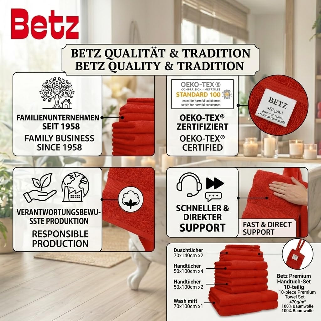 Betz Premium 10er Frottier Handtuch-Set - 2X Liegetücher - 4X Handtücher - 2X Gästetücher - 2X Wasch