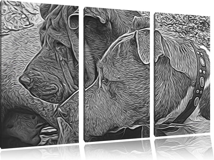 zwei Hunde im Profil NewArt 3-Teiler Leinwandbild 120x80 Bild auf Leinwand, XXL riesige Bilder ferti