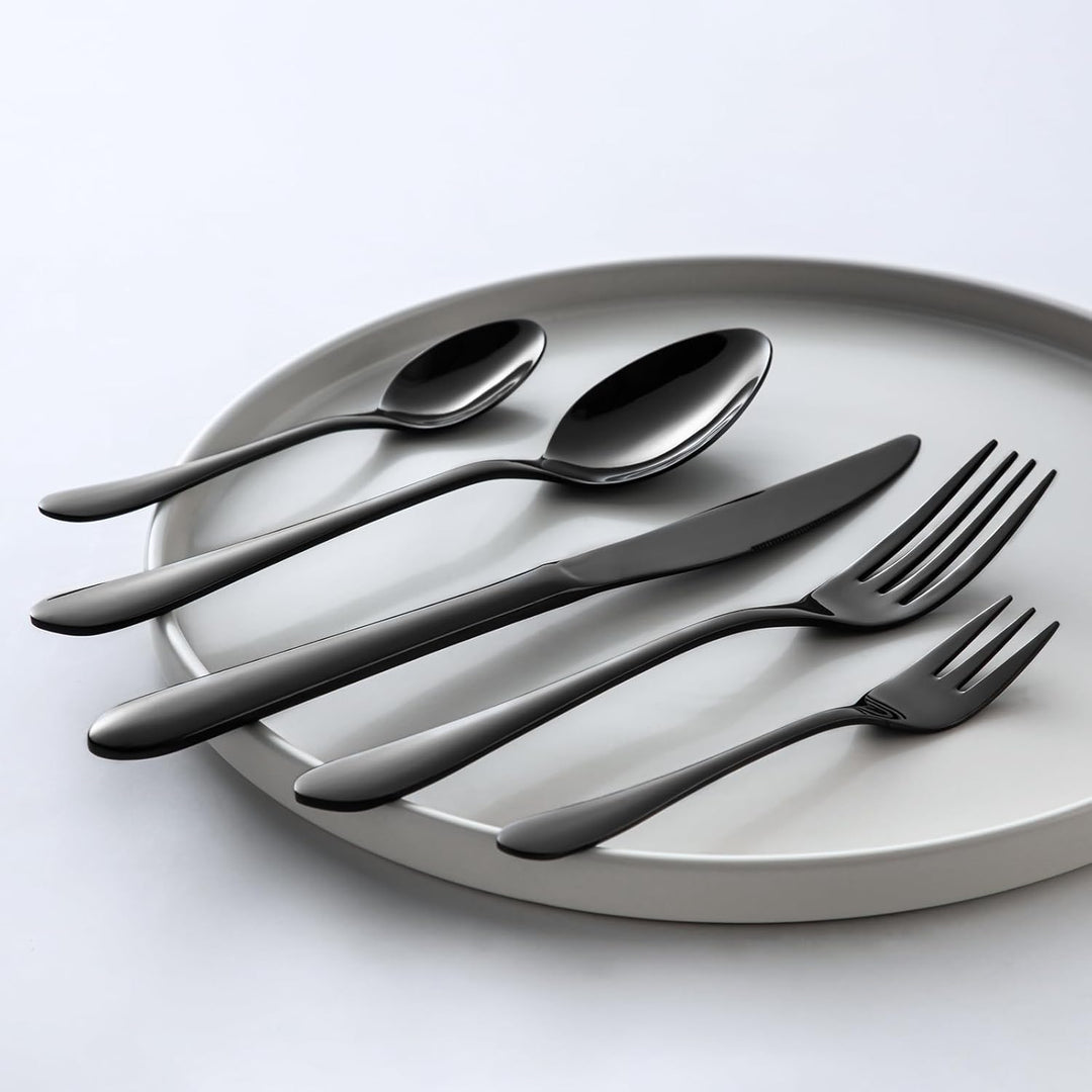 vancasso Besteck Schwarz 60-Teilig, Besteck Set für 12 Personen, 18/10 Edelstahl Besteckset mit Mess