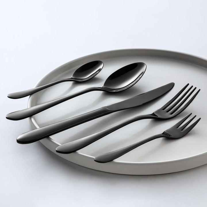 vancasso Besteck Schwarz 60-Teilig, Besteck Set für 12 Personen, 18/10 Edelstahl Besteckset mit Mess