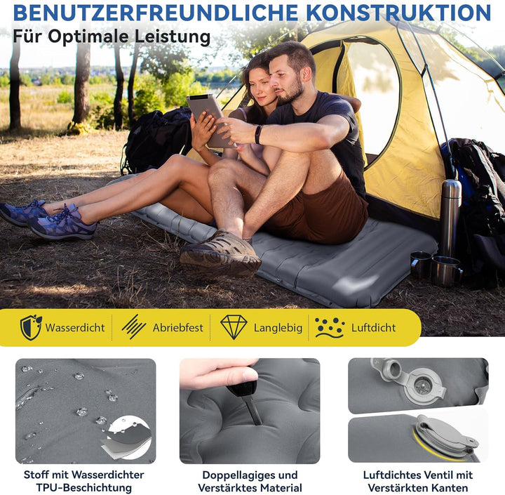 HIKENTURE Camping Isomatte, 13CM Ultradicke Isomatte Camping mit Kissen, Aufblasbare Luftmatratze Kl