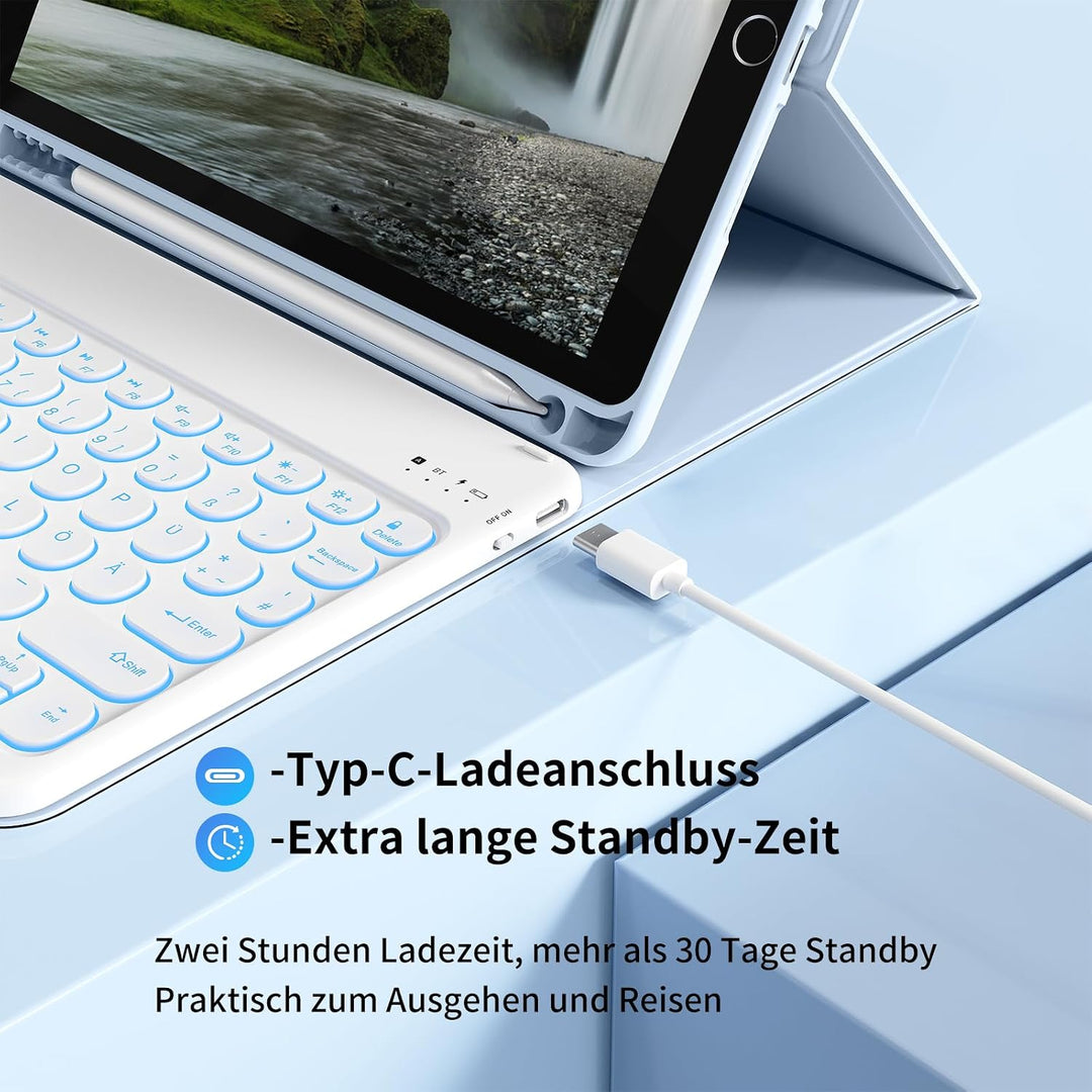 aoub Hülle mit Tastatur für iPad 9./ 8. / 7. Generation, Beleuchtete Tastatur mit Hülle für iPad 10,