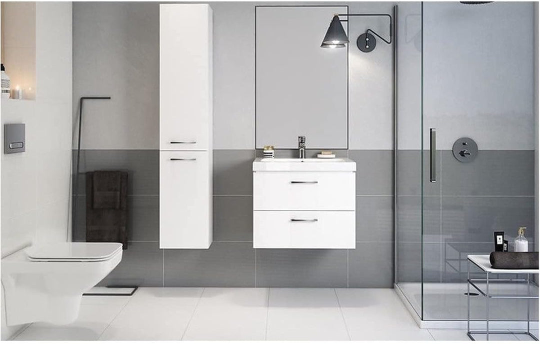 VBChome Waschbecken mit Unterschrank 50 cm mit Armatur und Pop Up ventil 2 Schubladen Weiss Badmöbel