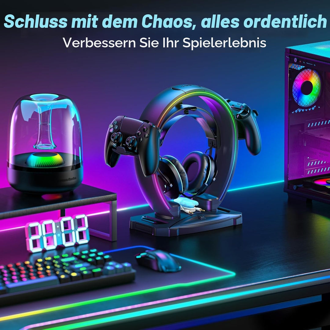 KDD Led Kopfhörer Ständer mit 9 Lichtmodi – Gaming Headset Halterung Schreibtisch – Faltbar Controll