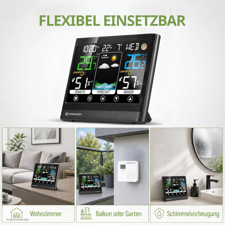 Bresser MeteoTemp BF Funk Wetterstation mit Touch-Display, Aussensensor, Wettervorhersage, Raumklima