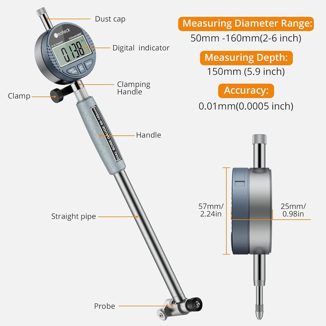 Neoteck Bohrungslehre Messuhr Set 50-160 mm Innendurchmesser Messuhr Aluminiumlegierung Hohe Präzisi
