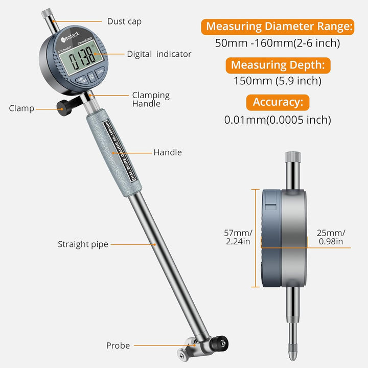 Neoteck Bohrungslehre Messuhr Set 50-160 mm Innendurchmesser Messuhr Aluminiumlegierung Hohe Präzisi