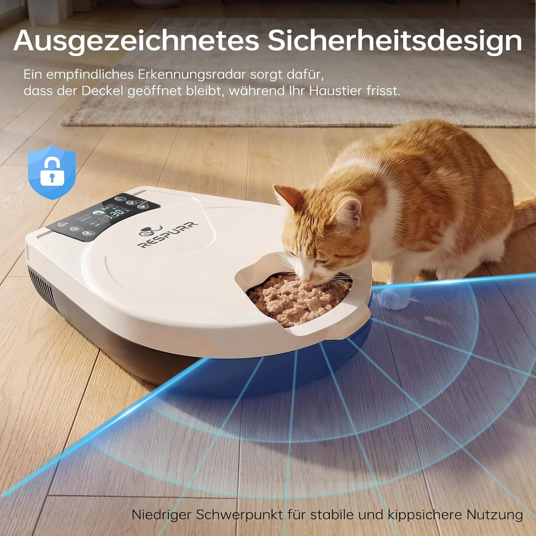 Futterautomat Katze Nassfutter, 3 Tage Frische 5 Mahlzeiten, Mit Halbleiter-Kühlung & Heizung Nassfu