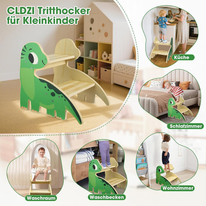 Tritthocker für Kinder aus Holz mit 2 Stufen – rutschfest, Kippsicher &amp; Wasserfest, Kinderhocker mit