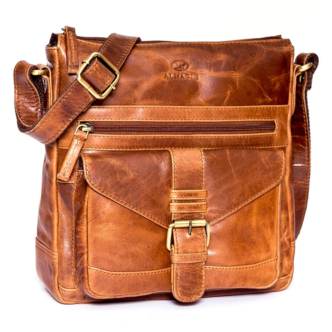 ALMADIH Premium Leder Damentasche Umhängetasche Abby - praktische Ledertasche Handtasche Schultertas