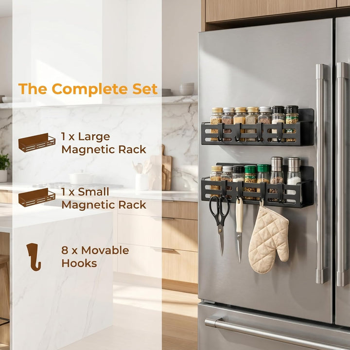 2 Stück Gewürzregale, Kühlschrank Regal Magnetisch mit 8 Haken Magnetregal Magnetic Spice Rack Kühls