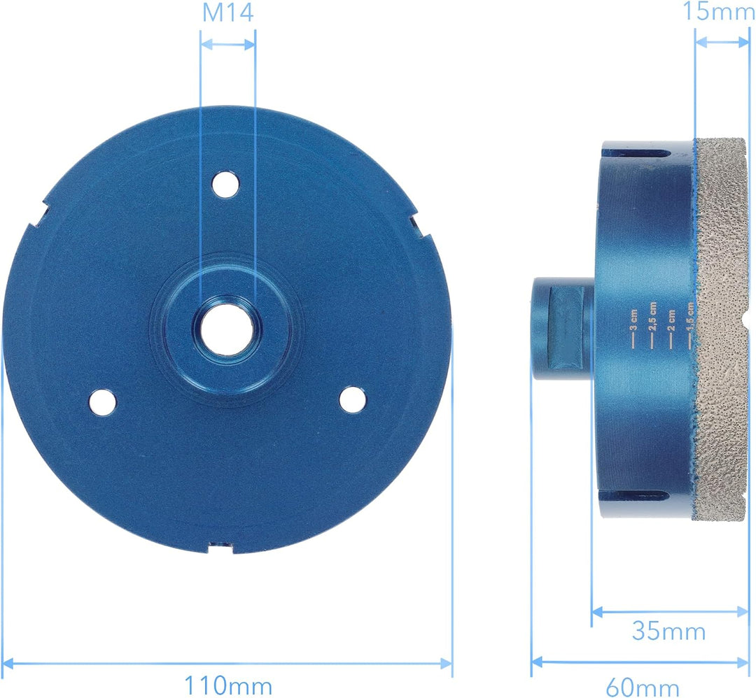 PRODIAMANT Diamant Fliesenbohrer 110 mm x M14 Fliese, Feinsteinzeug, Keramik für Winkelschleifer zum