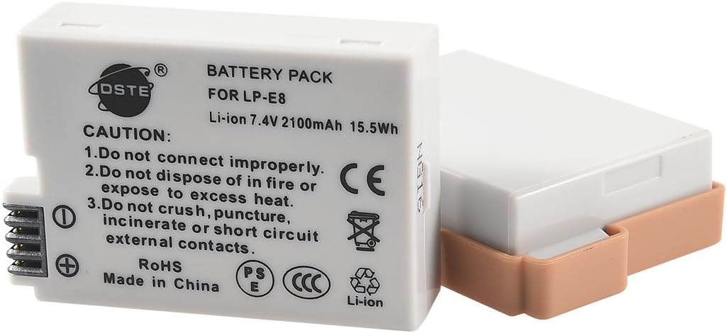 DSTE® Batterie Griff für Canon EOS 550D 600D SLR Digital Kamera als BG-E8 mit (2 packung) LP-E8