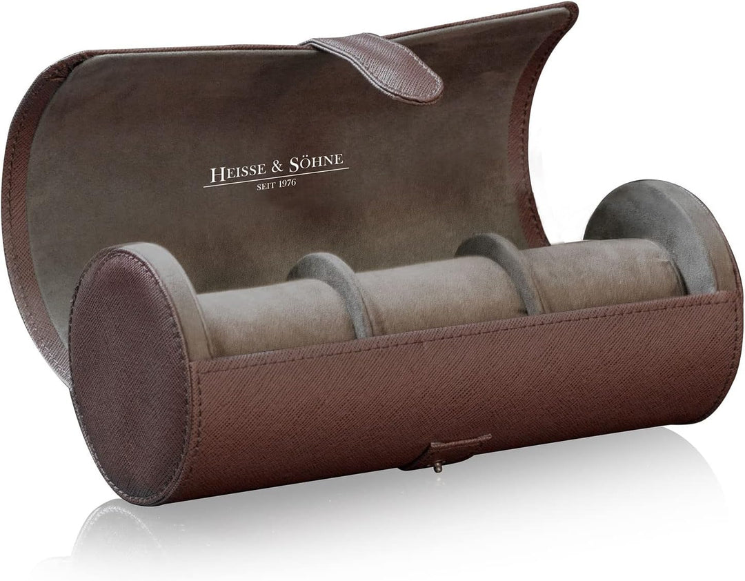 Heisse & Söhne seit 1976 - Uhrenrolle 3 Uhren braun. Elegante Uhrenbox, Uhrenetui, Uhren Aufbewahrun