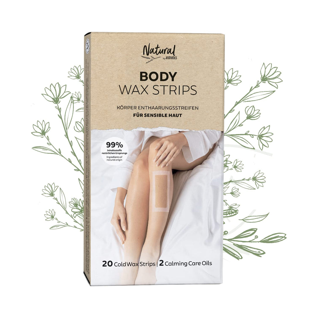 andmetics Natural Körper Kaltwachsstreifen | 99% natürliche Inhaltsstoffe | frei von Polyethylen & P
