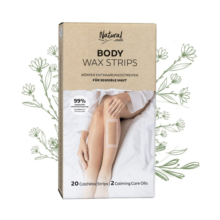 andmetics Natural Körper Kaltwachsstreifen | 99% natürliche Inhaltsstoffe | frei von Polyethylen & P