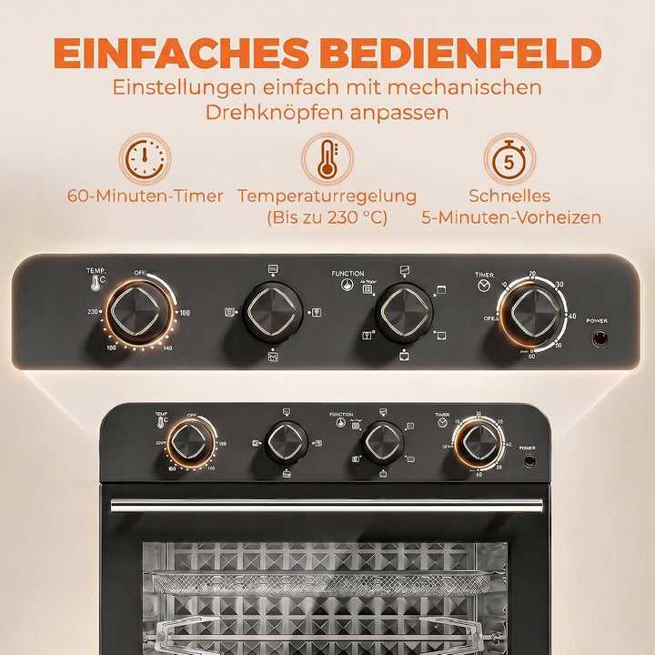 HOMCOM Heissluftfritteuse 36 Liter Mini Backofen mit Umluft, Backblech, Rost