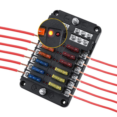 Kohree 12 Fach kfz Sicherungshalter 12 Volt, kfz Sicherungskasten 12V mit LED-Anzeige, 24 Sicherunge