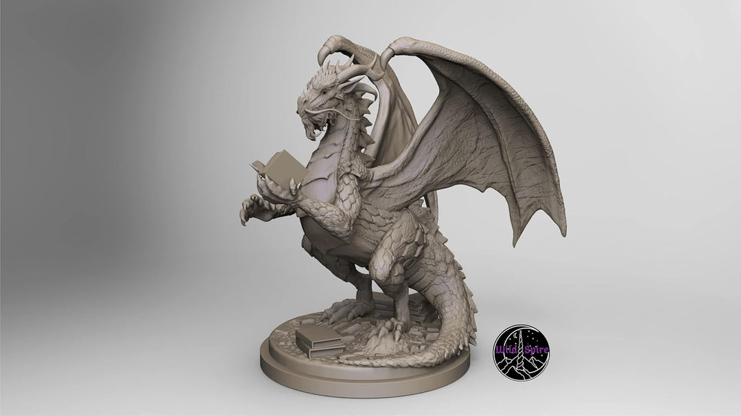 Wildspire Fantasy Bookish Dragon Miniatur – Riesige Grösse 15,2 cm für DND-Miniaturen, 28 mm, Bulk D