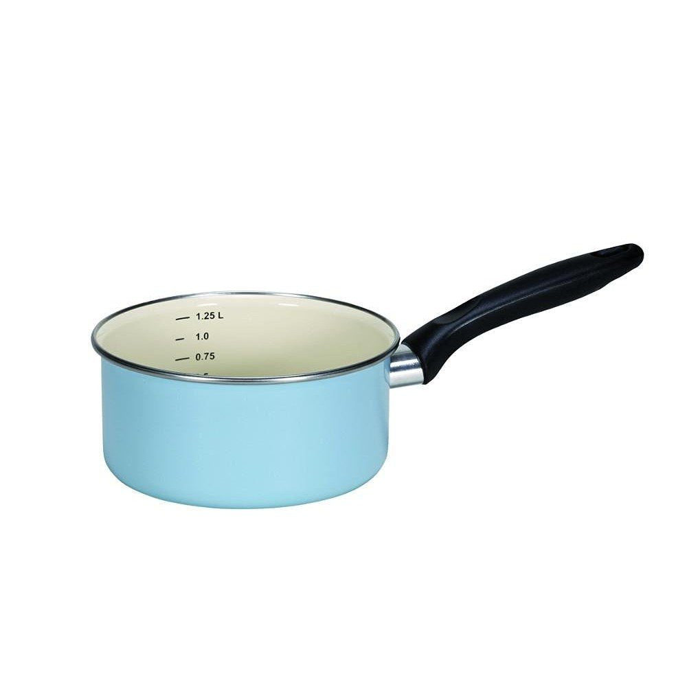 Karl Krüger Stieltopf mit Chromrand Sylt 16 cm/1,25 l, Emaille, Blau Blau 16 cm Stieltopf, Blau 16 c