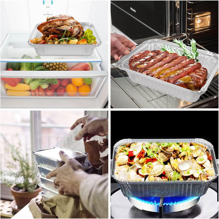MIVIDE 50 Stück Grill Aluschalen mit Deckel, 1000ml Alu Grillschalen, Einwegschalen aus Aluminium fü