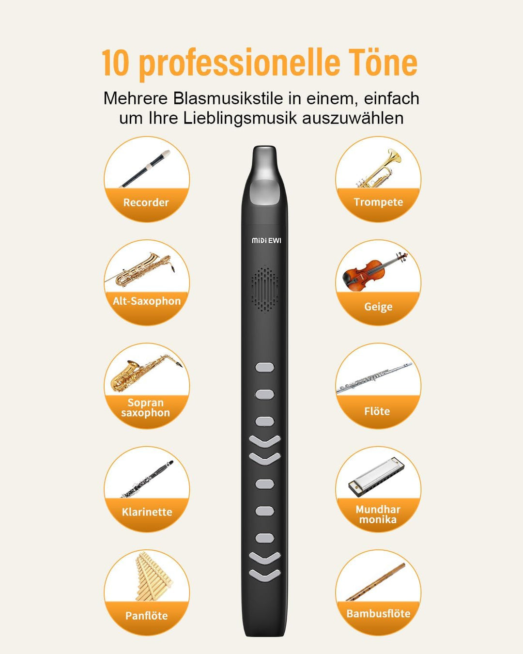 Digital Blasinstrument Schwarz Unterstützung Bluetooth MIDI Elektronisches Blasinstrument mit Netzka