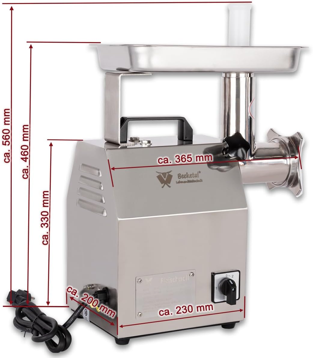 Beeketal 'FW120B' Profi Gastro Edelstahl Fleischwolf mit 120 kg/Std. Durchsatz, starkem 750 Watt Mot