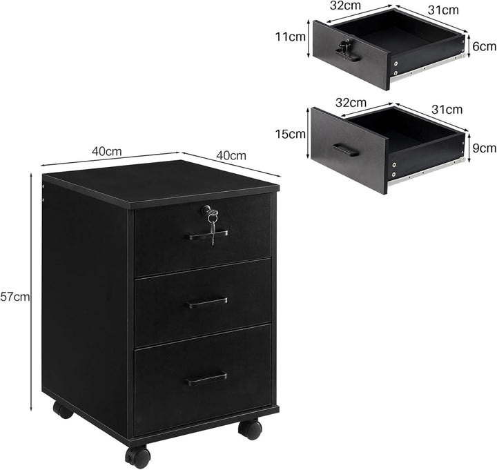 CLIPOP Rollcontainer Abschliessbare mit 3 Schubladen,Mobiler Aktenschrank Büroschrank mit Rollen,Unt