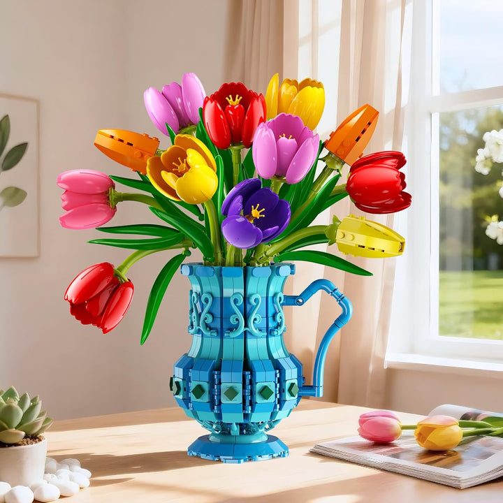 Blumenstrauss Bausatz mit Vase – Tulpen Blumen Bonsai Set für Erwachsene, Geschenk zum Valentinstag