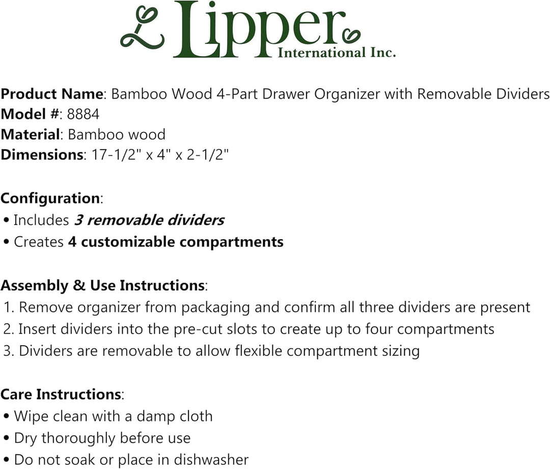 Lipper International 884 Schubladenorganizer aus Bambusholz, 4-teilig, mit herausnehmbaren Trennwänd