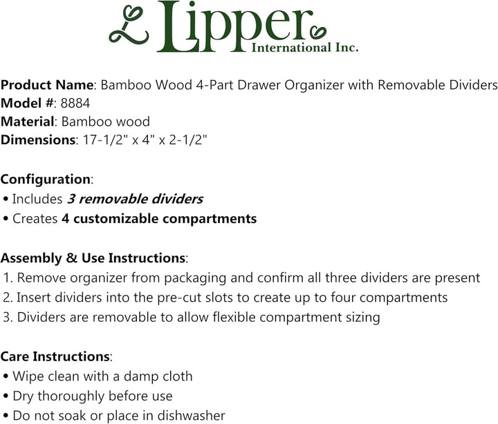 Lipper International 884 Schubladenorganizer aus Bambusholz, 4-teilig, mit herausnehmbaren Trennwänd