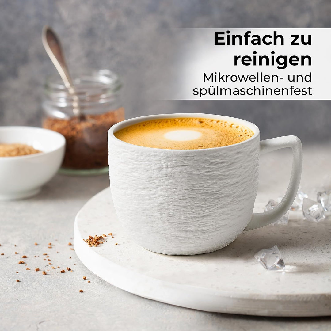 MIAMIO - Kaffee Tassen Set 4er / weisse Kaffeebecher 450 ml/Tasse für Kaffee, Latte Macchiato, Tee,